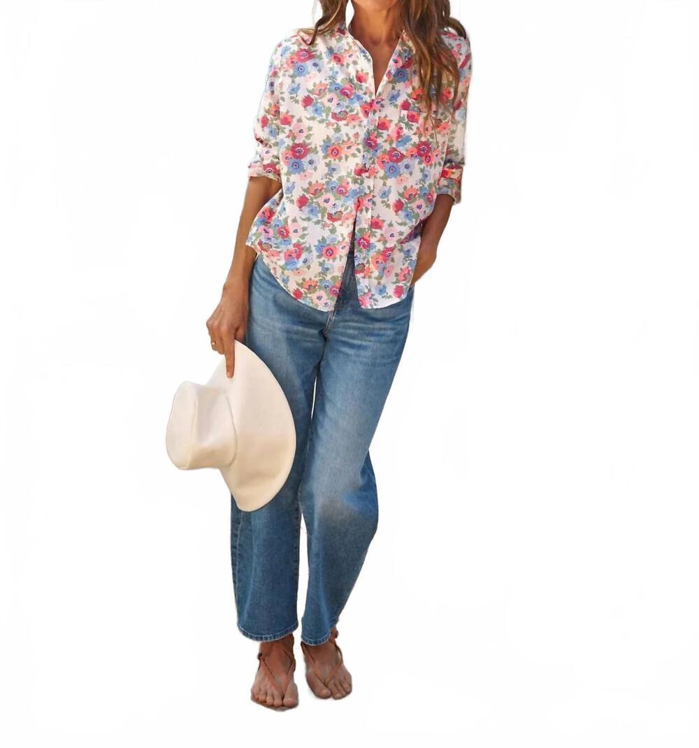 NEW FRANK & EILEEN women's button-up shirt in pink red blue flowers